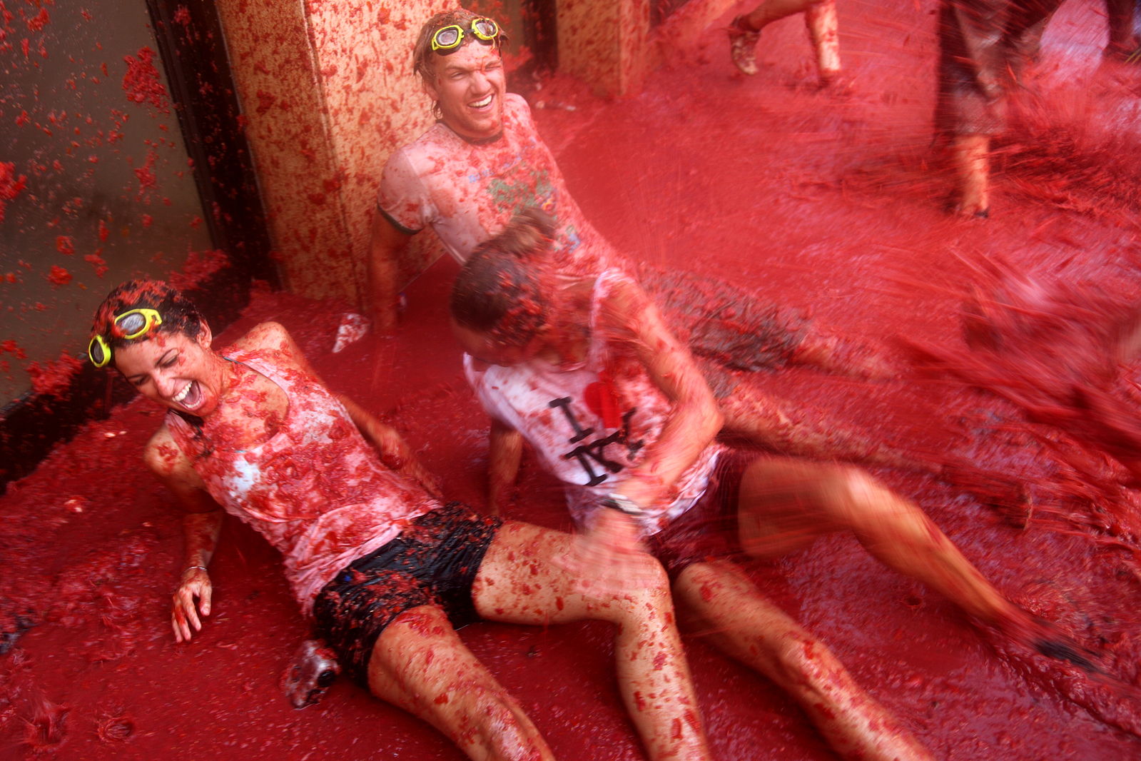 La Tomatina Revelers "Paint" The Spanish Town Of Buñol Red